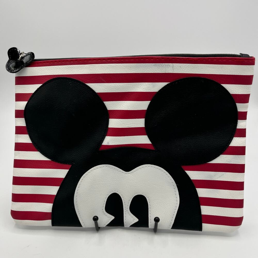 Disney Mickey Mouse Travel Makeup Pouch Vinyl Bag Zip Close Mouse Ears 11x8.5"